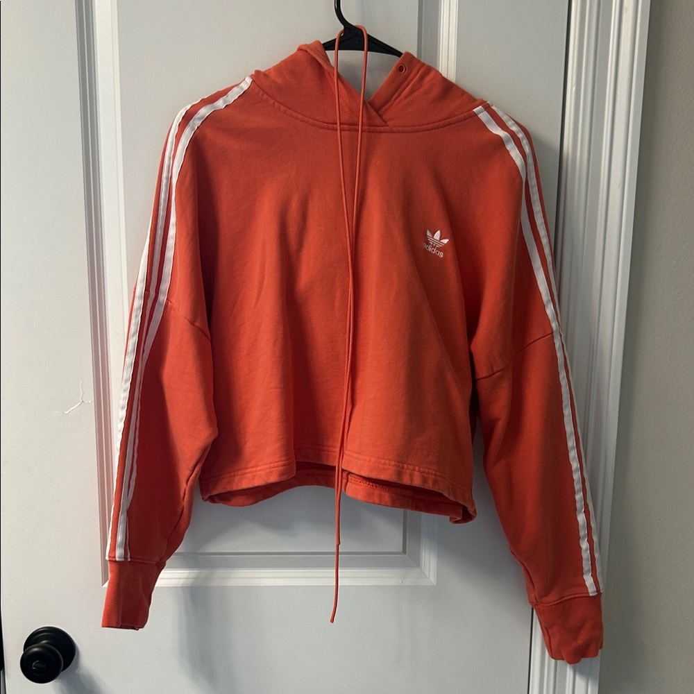 Adidas Vibrant Orange Hoodie with White Stripes